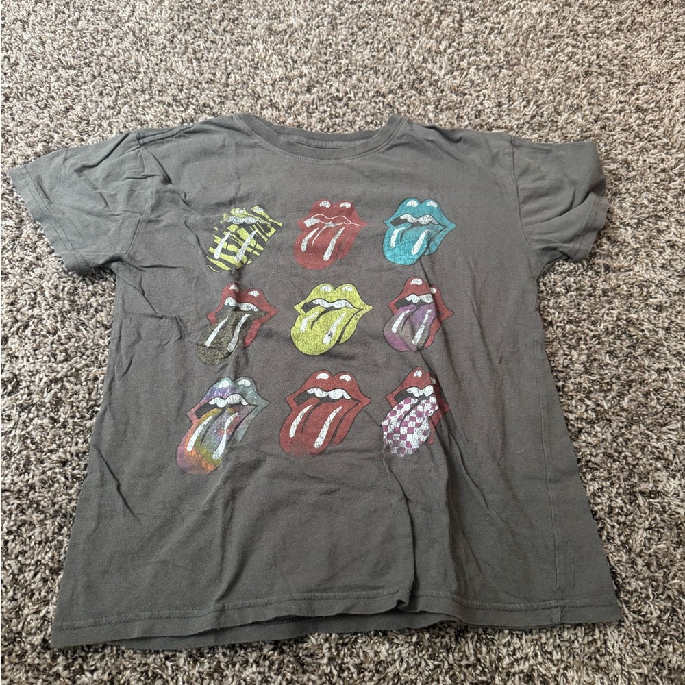 The Rolling Stones Gray Tee with Multicolor Tongues
